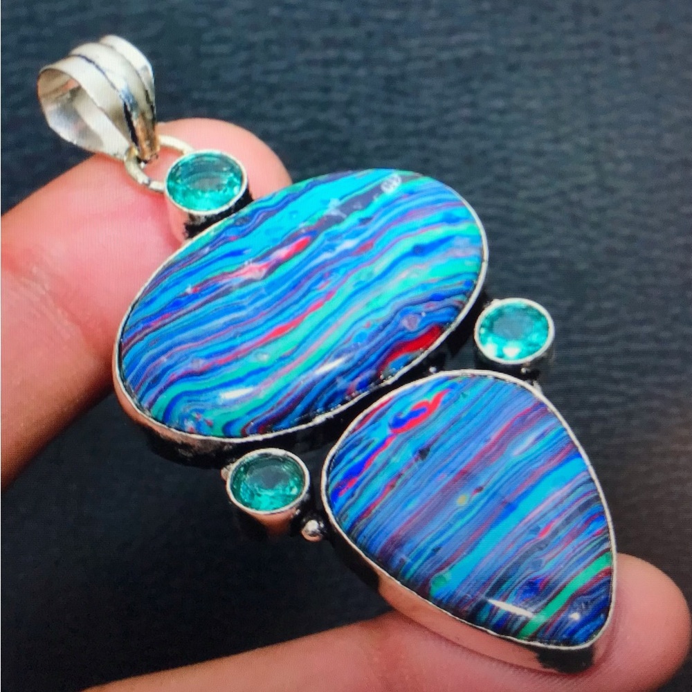 Calsilica Blue Topaz 925 Sterling Silver Necklace